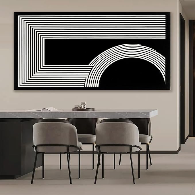 TAIJXAGSG Large Abstract Wall Art Black And White Geometric Line Wall Print Painting Artwork Canvas Art Wall Decor 29"X 58"