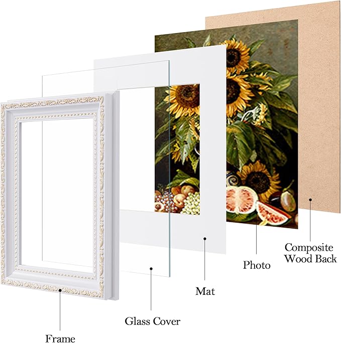 eletecpro 5x7 Picture Frames Set of 2, Vintage 5 x 7 Photo Frames with Real Glass, Displays 4x6 Photo with Mat or 5x7 without Mat for Tabletop or Wall Decor, White