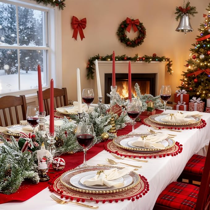 KIRE 175PCS Gold Plates Disposable - Holiday Heavy Duty White and Gold Plastic Plates Dinnerware Sets - 25 for Dinner 25 for Dessert 25 Pre Rolled Napkins and 25 Cups for Birthday/Christmas/Wedding