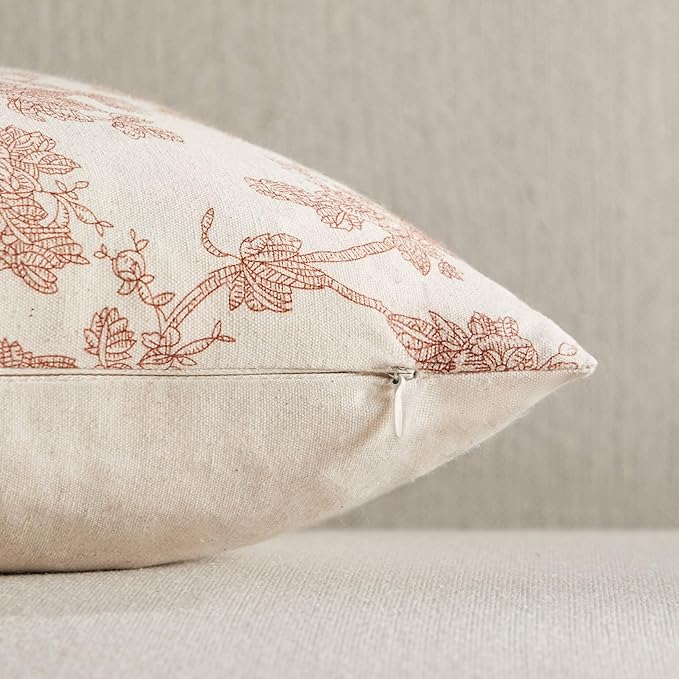100% Cotton French Pastoral Throw Pillow Covers Set of 2, 24x24 Inch Terracotta Farmhouse Decorative Cushion Covers for Sofa Bed Living Room Home Decor
