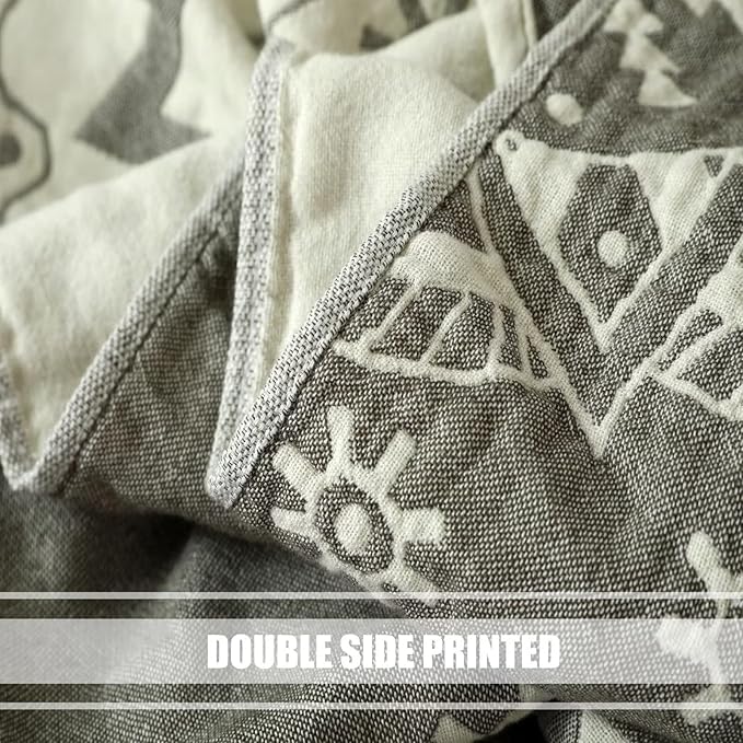 Boho Throw Blanket for Bed 100% Cotton Ultra Soft Rustic Quilt Fall Blanket Geometric Mandela Printed Farmhouse Decor Bed Blankets,60"×80" All Season Rustic Throw for Sofa Couch Chair