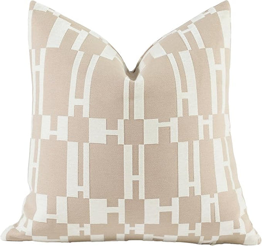2025 New 22x22'' inches Throw Pillow Cushion Covers - Beige H Letter Chenille Jacquard Embroidery Luxury Modern Style Couch Sofa Bed Pillow Cover for Living Room Bedroom