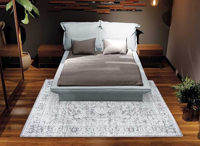 Bloom Rugs Washable Non-Slip 6' x 9' Rug - Gray/Charcoal Traditional Medallion Area Rug for Living Room, Bedroom, Dining Room, and Kitchen - Exact Size: 6' x 9'