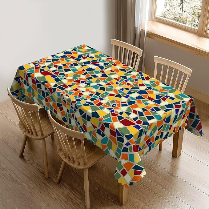 Colorful Mosaic Table Cloth for Dining Tables, Reusable Irregular Ceramic Mosaic Tiles Tablecloths Decoration Tile Pieces Style Rectangle Table Cover for Home,Kitchen,Party,Holiday,54x72Inch