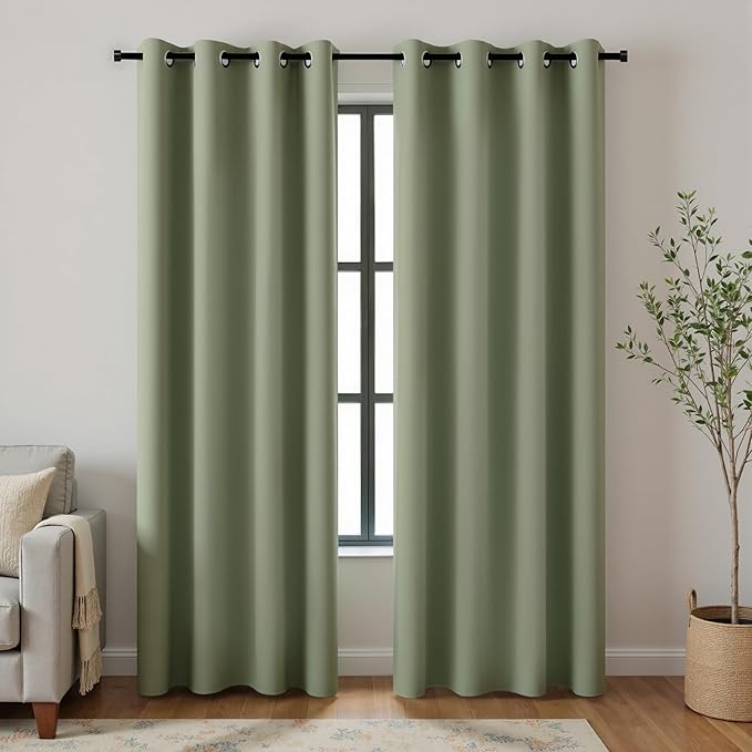 KOUFALL 96 Inches Long Curtains Drapes for Living Room 2 Panels Set,Dark Sage Green Black Out Room Darkening Blackout Vertical Sliding Door Blinds for Patio Doors