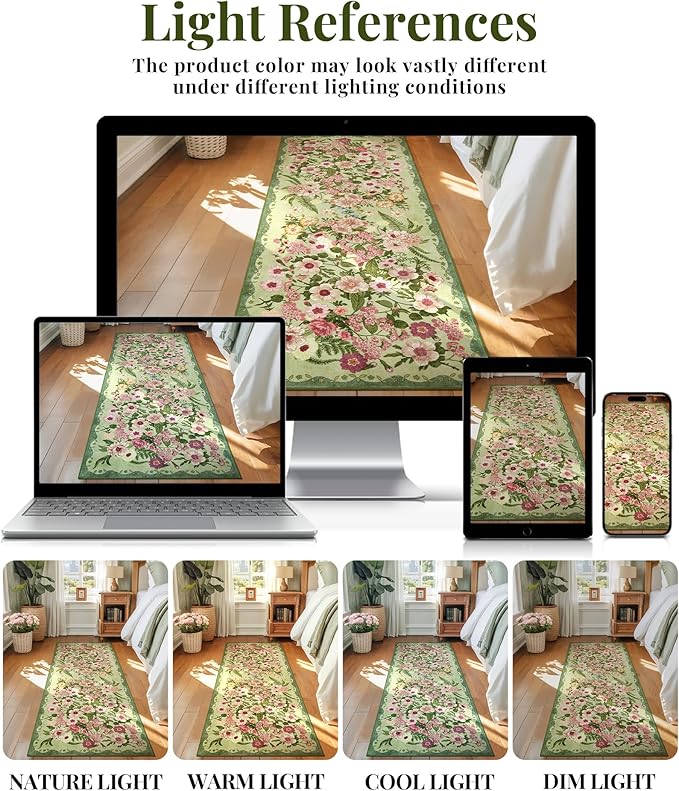 Door Mat Indoor Entrance 2x3 - Floral Rug Washable Small Area Rug Non-Slip Low Pile Rugs for Entryway, Kitchen, Bedroom, Entry, Bathroom - Green
