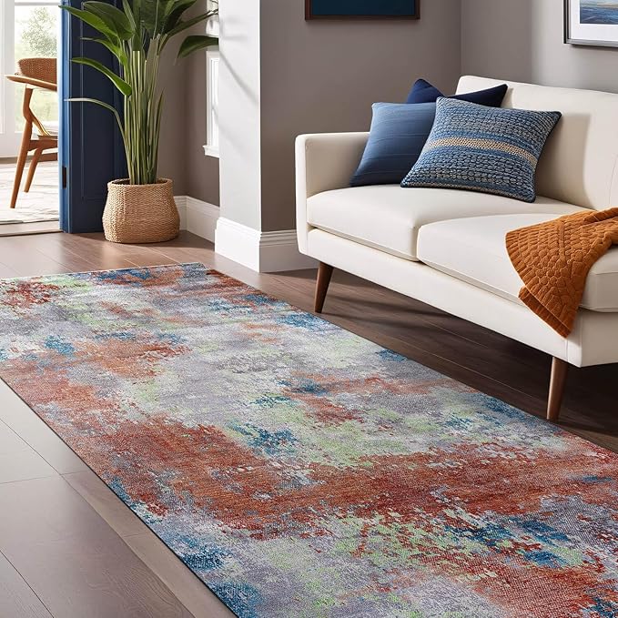Non Slip Rugs 2x7 Modern Abstract Easy Silk Rubber Backing Soft Runner Rug for Hallways Easy to Clean Non Shedding Kitchen for Laundry Room Indoor Area Carpet (Brick - Gray, 2x7)