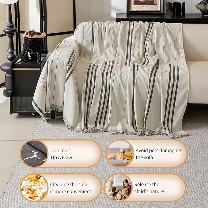 Boho Non Slip Covers Sofa Covers for 3 Cushion Chenille Dog Pet Couch Protector Washable L Shaped Sofa Cover ﻿ (Dark Grey, 71"*150")