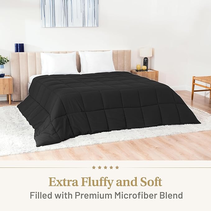 Down Alternative Comforter King Size - Fluffy Duvet Insert - Premium Plush All Season - Luxury Breathable Hotel Cooling Comforter - King Black 104x86 inches - Comes Compressed Packaging