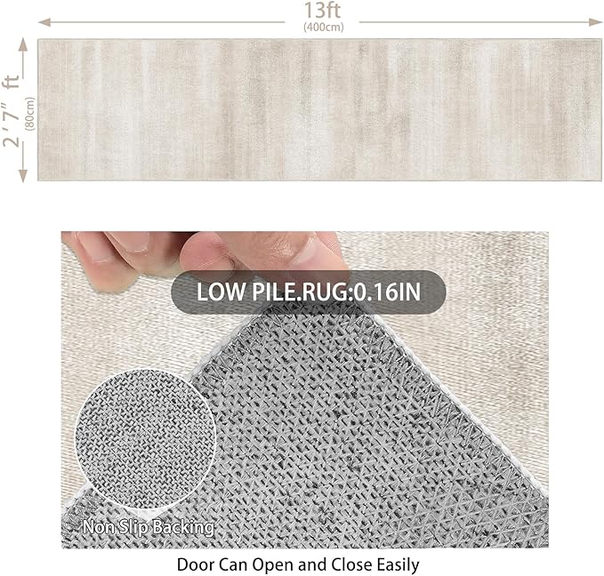 Enkor Runner Rugs for Hallway, 2'7"x13 Washable Soft Non Slip Rugs Abstract for Kitchen, Modern Mat for Entryway Living Room Bedroom Beige & White