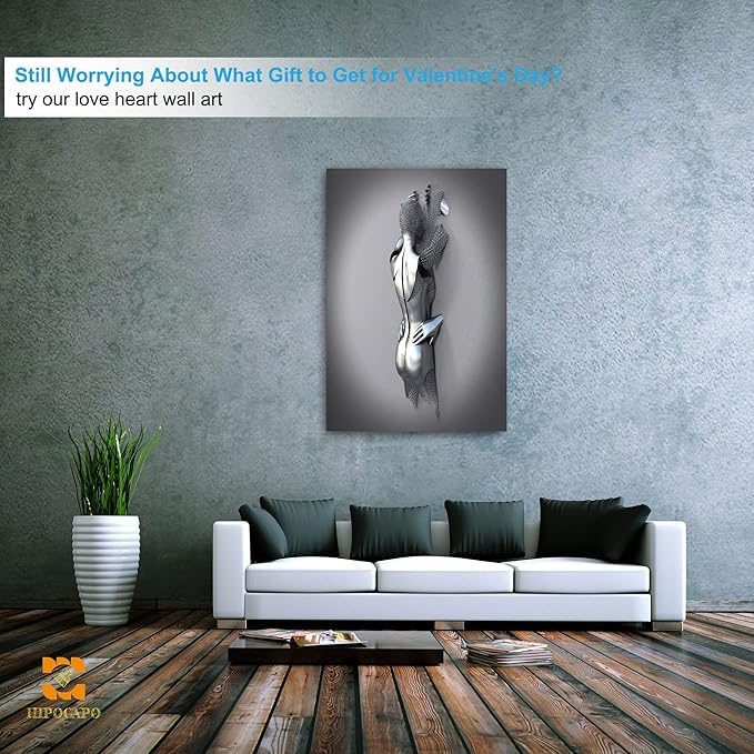3D Wall Art - Wall Art For Bedroom Couples Wall Art 3D Metal Effect Romantic Hug Modern Abstract Canvas Wall Art for Wall Decorations Framed 32”x48”x1Pcs