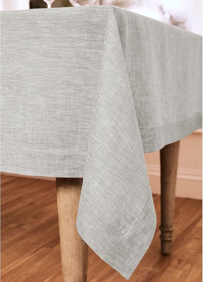 Solino Home Linen Tablecloth 60 x 132 Inch - 100% Pure Linen Oyster Grey Table Cloth for Rectangle Tables - Athena, Machine Washable Tablecloth for Fall, Autumn, Thanksgiving