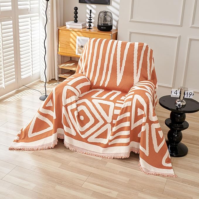 VClife Boho Couch Cover Armchair Sofa Cover, Anti-Slip Chenille Sofa Slipcover Pet Sectional Sofa Cover for Couch/Daybed - Washable White Caramel Chair Couch Cover Versatile Sofa Protector 71"X90"
