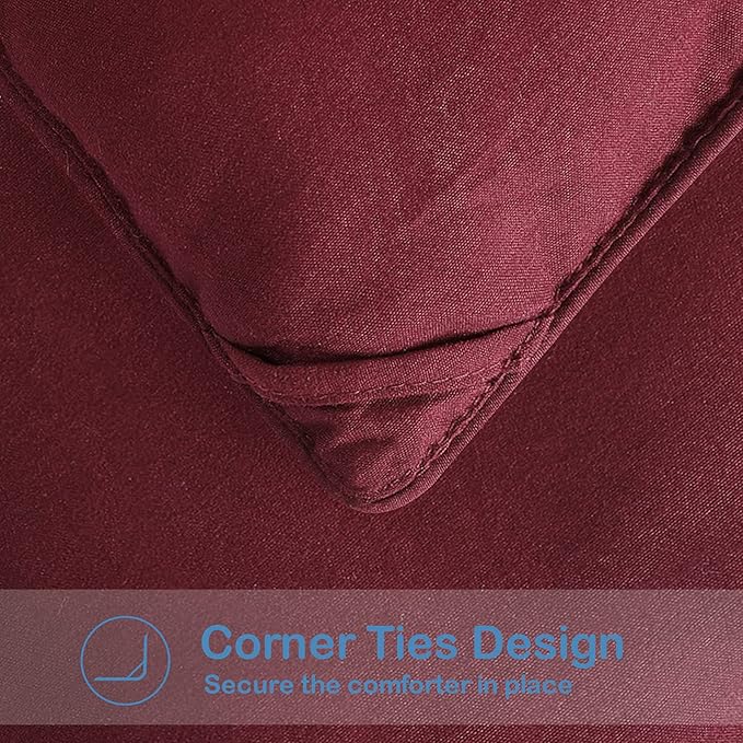 EASELAND Oversized Queen Down Alternative Comforter - Quilted Duvet Insert for All Seasons, Soft Lightweight with Corner Tabs, Summer Winter Warm Bedding, Burgundy 98×98 Inches