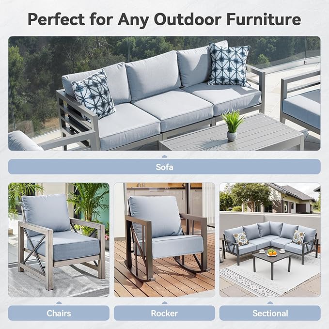 6" Thick Outdoor Cushions 24x24x6, 7-Set Deep Seat Patio Cushions with Removable Cover, Waterproof & Fade Resistant Replacement for Wicker Chair, Loveseat, Sofa - Baby Blue