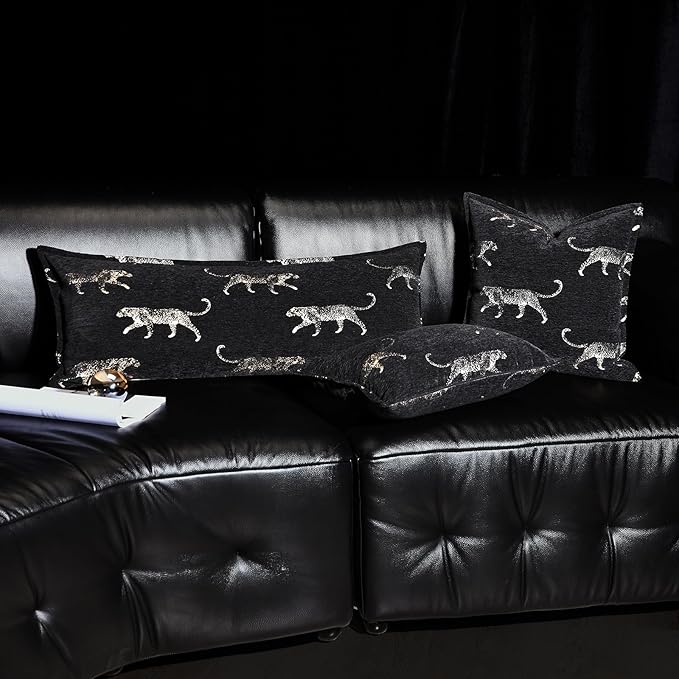 Decorative Lumbar Pillow Cover 14x36, Luxury Double Sided Gold Cheetah Pattern Jacquard Embroidered Long Pillow Cover, Anthropology Pillowcase for Bed Couch Sofa Bedroom Living Room