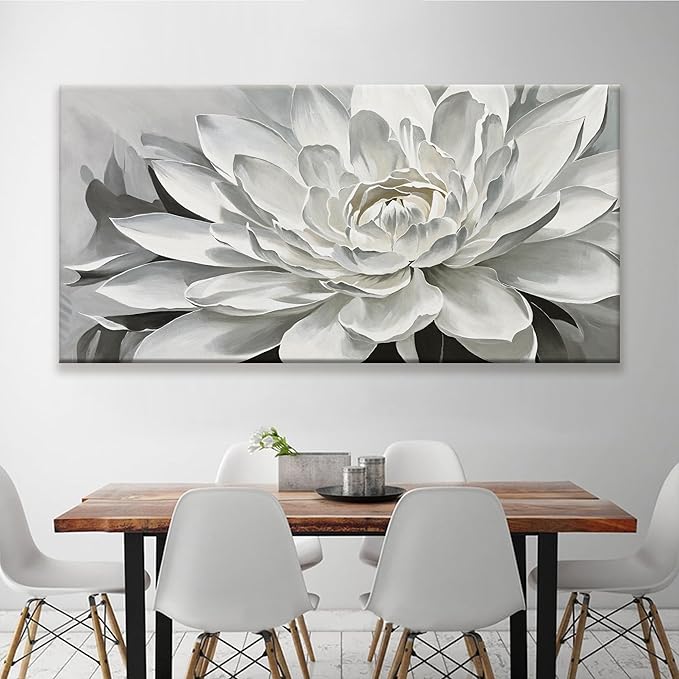 TAIJXAGSG Modern Canvas Art Wall Decor Living Room Home Wall Decor 29 x 58 Inches Large Wall Art Elegant Flower White Wall Art Painting Picture For Bedroom Office Artwork