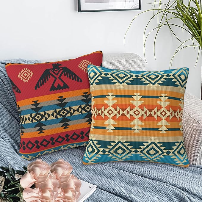 Throw Pillow Cover Case Navajo Style Pillow Covers 18x18 Inch Set of 2,Soft Decorative Throw Pillow Case for Living Room Bedroom Sofa Couch Cushion Covers