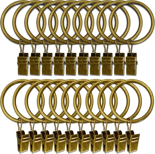 20 Pack Metal Curtain Rings with Clips, Curtain Clip Rings Hooks for Hanging Drapery Drapes Bows, Curtain Rod Rings 1.5 inch Interior Diameter, Bronze