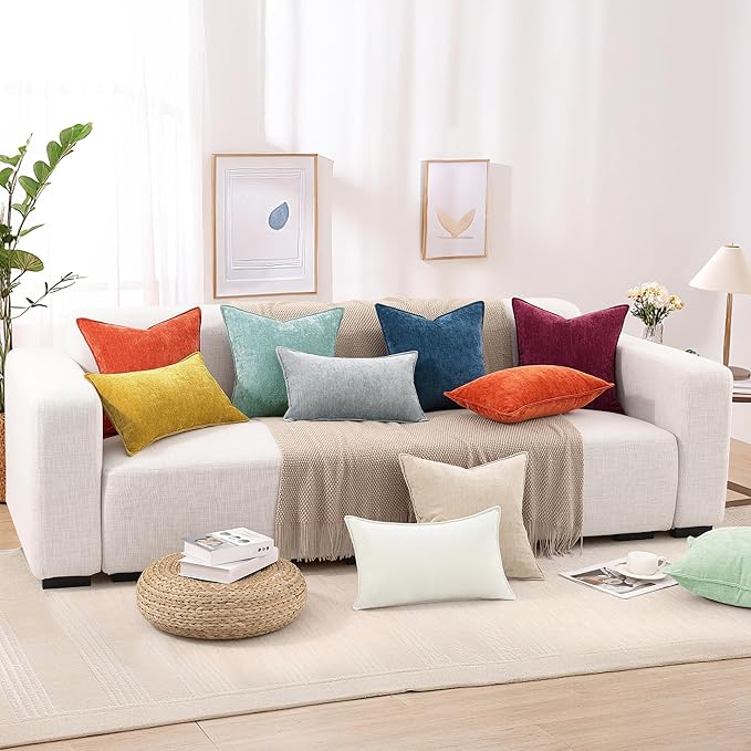 decorUhome Christmas Couch Throw Pillow Covers 18x18 Set of 2, Decorative Soft Euro Velvet Neutral Chenille Pillow Covers with Elegant Design for Sofa Bed Living Room Home Decor, Ultimate Gray