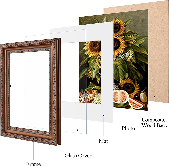 eletecpro 5x7 Picture Frames Set of 2, Vintage Photo Frames with Real Glass, Displays 4x6 Photo with Mat or 5x7 without Mat for Tabletop or Wall Decor, Bronze