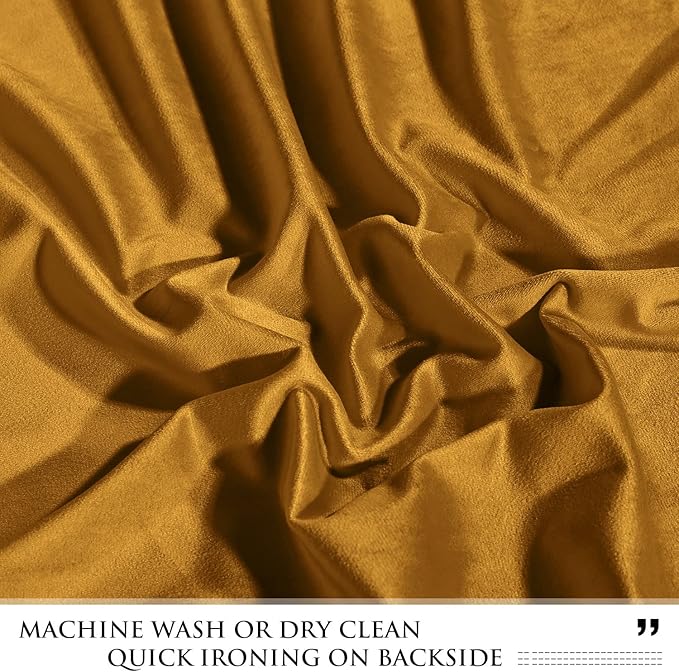 StangH Velvet Curtains Mustard Gold - 96 inches Living Room Back Tab Window Curtains Super Soft Vintage Decor Drapes Light Blocking Thermal Insulated Sliding Door Curtains, W52 x L96, 2 Panels