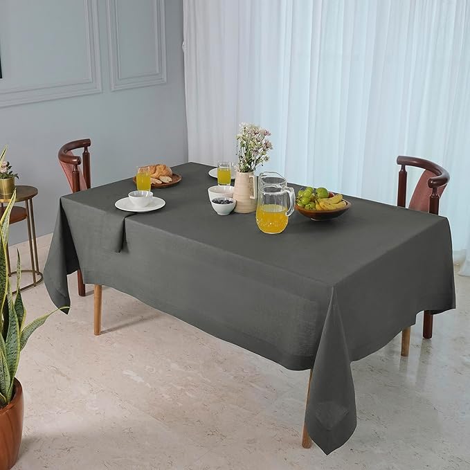 D'Moksha Homes Linen Tablecloth 60 x 120 Inch - 100% Pure Linen Charcoal Grey Table Cloth for Rectangle Tables - Machine Washable Cloth Tablecloth for Fall, Thanksgiving, Holiday