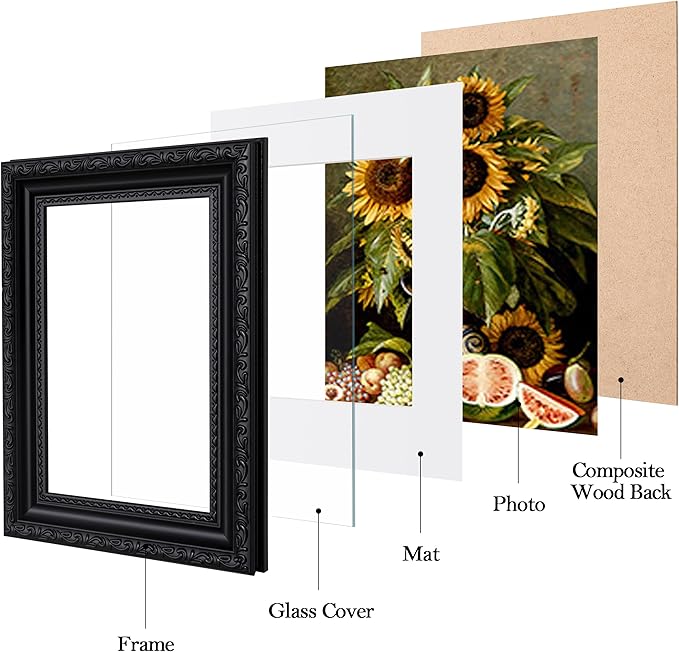 eletecpro 8x10 Picture Frames Set of 2, Vintage Photo Frames with Glass, 8 by 10 Frame Displays 5x7 Photo with Mat or 8x10 without Mat for Tabletop or Wall Decor, Black