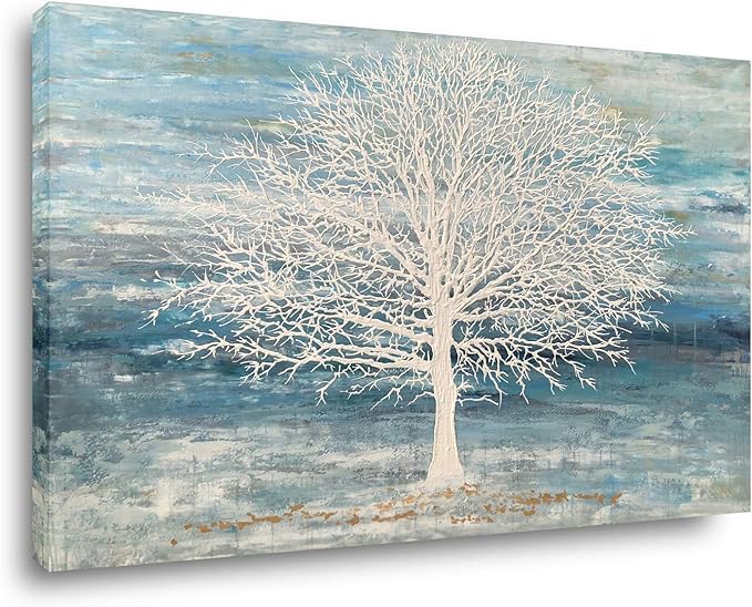 Yihui Arts Canvas Art Wall Decor, White Birch Trees Landscape Picture Painting, Modern Nature Teal Artwork Prints, Large Size Framed for Home Decor