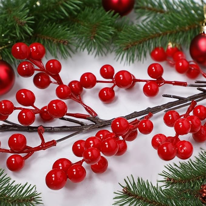 Lulu Home 2 Packs Red Berry Garland, 8.9FT Flexible Artificial Christmas Holly Berry Vine, Winter Berry Garland for Mantle Xmas Tree Window Door Hanging Indoor Outdoor Holiday Decoration