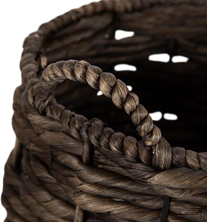 Kate and Laurel Livia Modern Two-Piece Woven Basket Set; 16 x 16 and 13 x 13; Warm Brown Water Hyacinth; Transitional Natural Wicker Baskets for Use as Woven Planters or Living Room Blanket Baskets