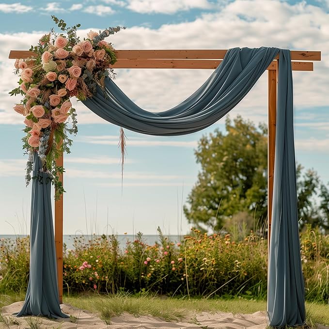 Wedding Arch Draping Fabric 4 Panels 28.7" x 20FT Grey Blue Sheer Chiffon Backdrop Drapes for Wedding Ceremony Birthday Party Bridal Shower Outdoor Decoration