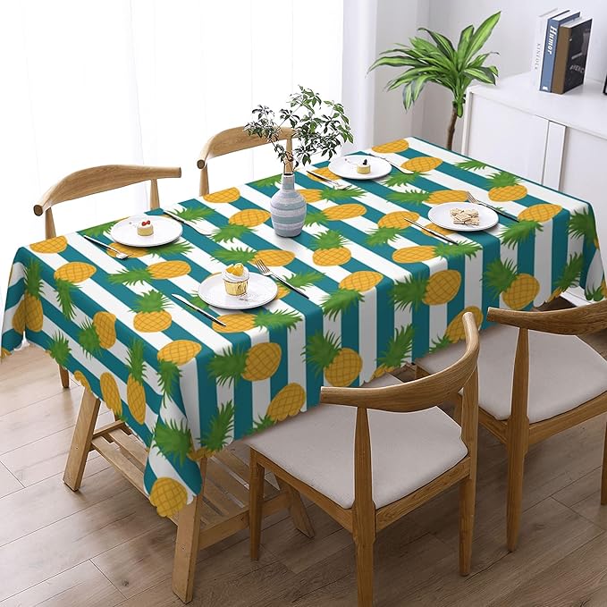 Pineapple Tablecloth Pineapple Blue and White Stripes Rectangle Tablecloth Fruits Decorative Table Cover 54×72 Inch Washable Table Cloth for Kitchen Dining Room Party