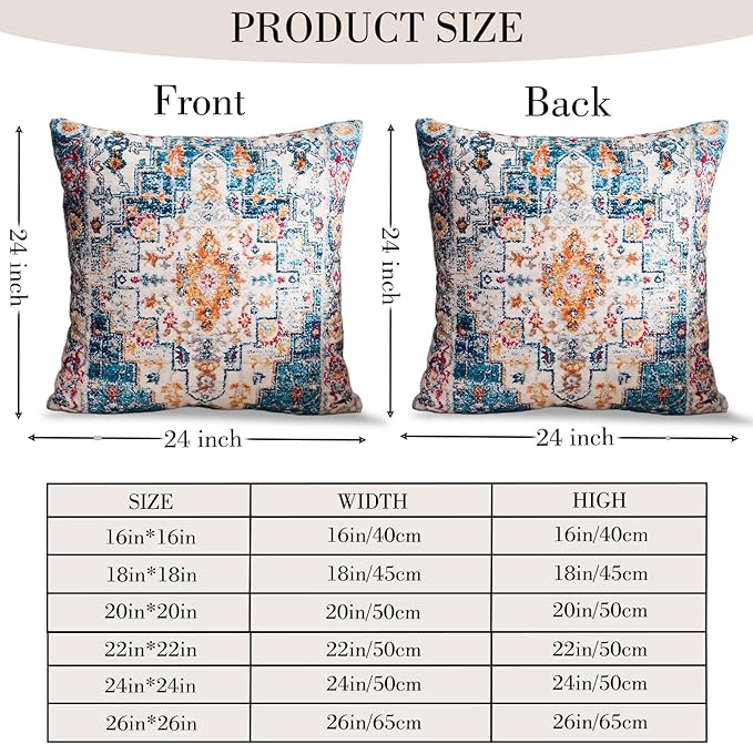 Boho Throw Pillow Covers 24x24 inch Set of 2,Boho Vintage Carpet Pattern Antique Ethnic Decor Double Sided Pattern Cushion Cover Soft Pillow Case Living Sofa Room Bed Square Pillow Cover