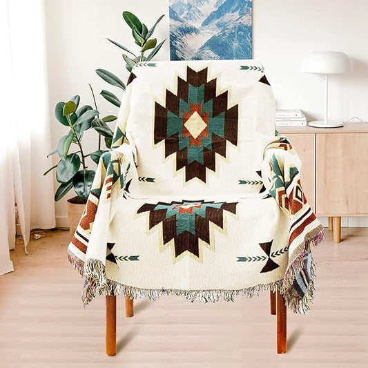 Boho Throw Blankets Southwest Native American Inspired Reversible Woven Blankets Cover Hippie for Couch Bed Recliner Sofa Bohemian Tapestry Colorful Furniture Cover for Home Décor,Double Side, 50"x70"