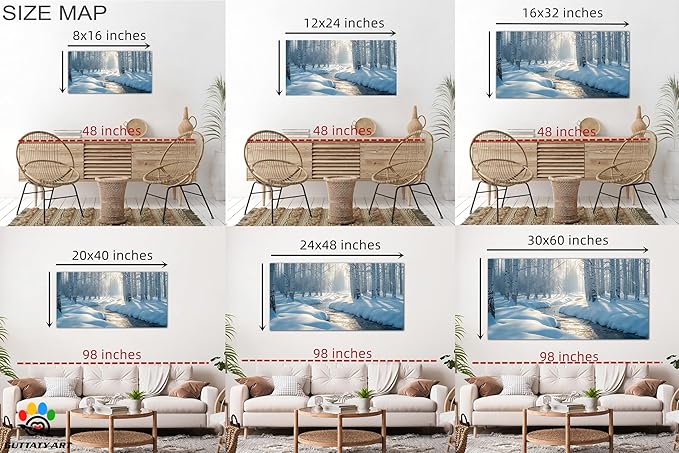 GUTTATY Christmas Winter Scene Canvas Wall Art, Birch Tree Snow Landscape Canvas Artwork, Serene Blue White Wall Decor Picture, Peaceful Nature Winter Poster for Living Room and Bedroom, 40x20 Inch