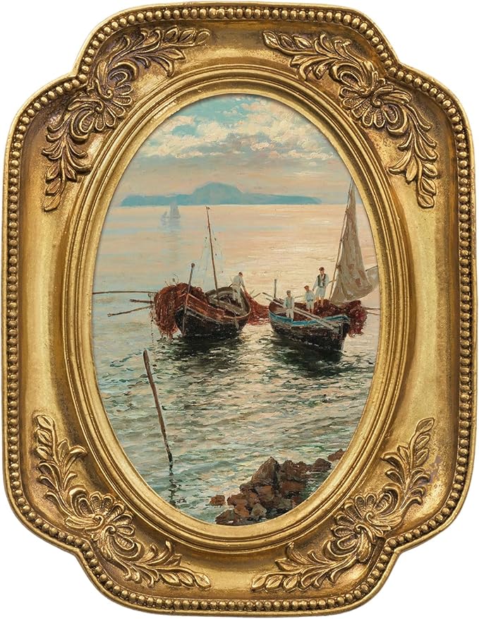 FOLKOR Framed Coastal Wall Art Decor for Classroom Dorm Bedroom, Harbour Landscape Canvas Prints Home Living Room Kitchen Decor, Ocean Wall Decor for Tabletop Gallery Wall Hotel Decoration, 4x6
