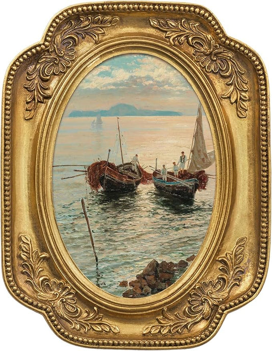 FOLKOR Framed Coastal Wall Art Decor for Classroom Dorm Bedroom, Harbour Landscape Canvas Prints Home Living Room Kitchen Decor, Ocean Wall Decor for Tabletop Gallery Wall Hotel Decoration, 4x6