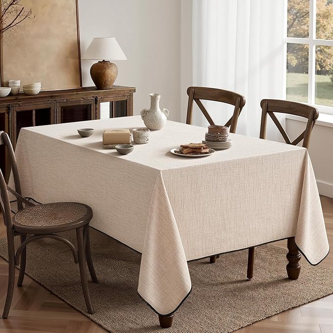 MIULEE Natural-Black Linen Polyester Tablecloth 60x84 Inch Rectangle Table Cloth Waterproof,Stain Resistant & Wrinkle Resistant for Dining Party Wedding