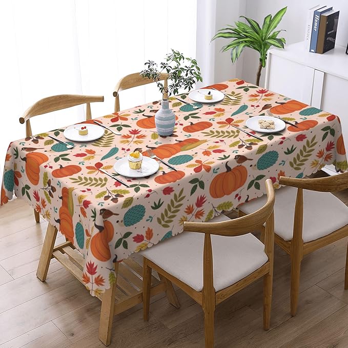 Fall Pumpkin Tablecloth Autumn Harvest Pumpkin Table Cloth Maple Leaf Thanksgiving Rectangle Tablecloth 54×72 Inch Washable Table Cover for Kitchen Dining Room Party Decoration