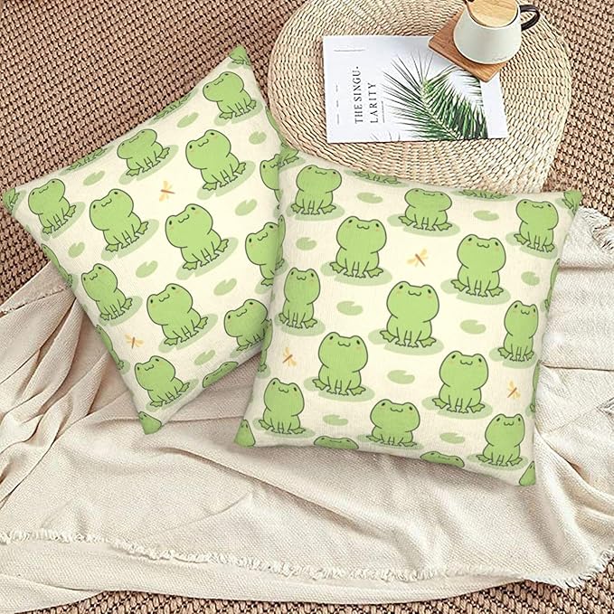 Frog Pattern Pillow Covers 20x20 Inch Set of 2 Cute Frogs Throw Pillow Cover Funny Cartoon Animal Square Pillowcase Cushion Cases for Home Couch Bed Sofa