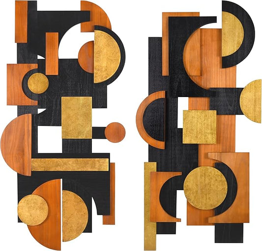 Empire Art Direct Amber Embraces I & II Hand Made & Hand Finished Dimensional Solid Wood Abstracts
