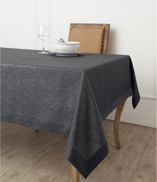 Solino Home Linen Square Tablecloth 52 x 52 Inch - 100% Pure Linen Charcoal Grey Table Throw - Athena, Machine Washable Tablecloth for Fall, Autumn, Winter, Thanksgiving