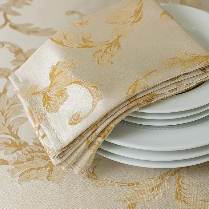 Benson Mills Harmony Scroll Woven Damask Fabric Set of 4 Napkins, Everyday, Parties, Special Occasions, Weddings and Holiday Cloth Napkins (18" x 18" Napkins, Silver – Gold)