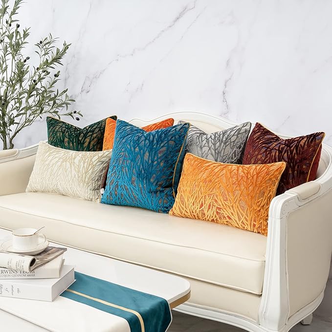 Yangest Burnt Orange Twigs Throw Pillow Cover Branches Velvet Cushion Case Neutral Pillowcase for Sofa Couch Bedroom Living Room Home Decor,20x20 Inch