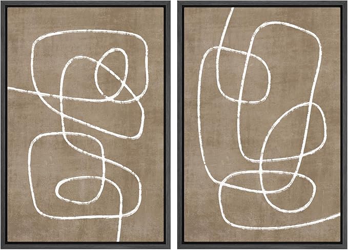 SIGNWIN Framed Canvas Print Wall Art Set Geometric Mid-Century Spiral Collage Abstract Shapes Cozy Neutral Minimal Decorative Nordic Zen Bohemian for Living Room, Bedroom, Office - 16"x24"x2 Black