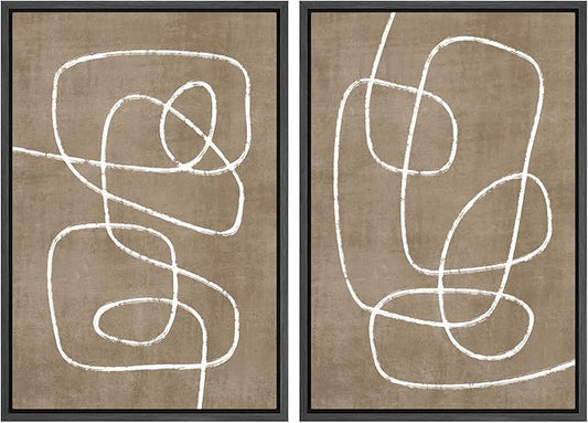 SIGNWIN Framed Canvas Print Wall Art Set Geometric Mid-Century Spiral Collage Abstract Shapes Cozy Neutral Minimal Decorative Nordic Zen Bohemian for Living Room, Bedroom, Office - 24"x36"x2 Black