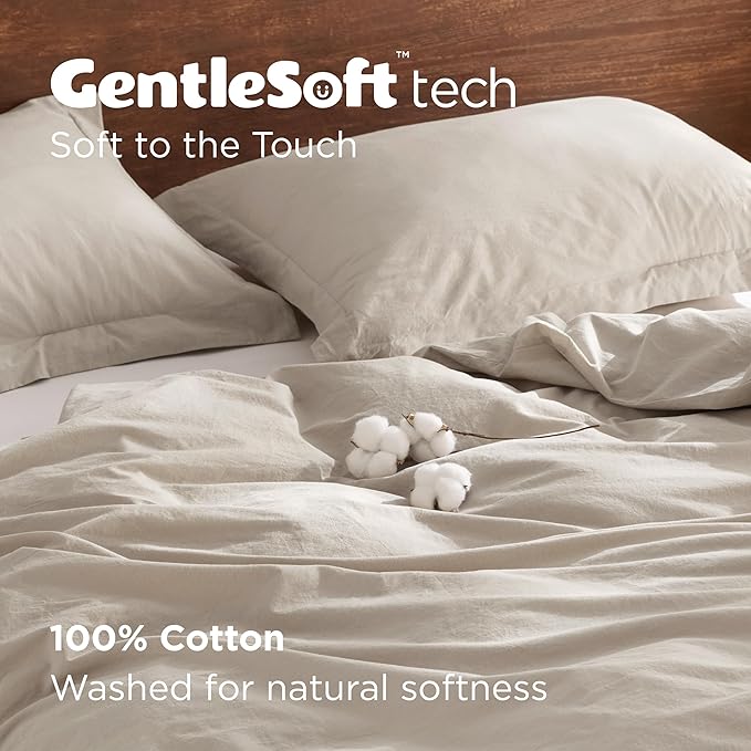 Bedsure 100% Washed Cotton Duvet Cover Oversized King - Linen Color Minimalist Cotton Duvet Cover Linen Like - GentleSoft™ Plain Simple Bedding (Oversized King, 120"x98")