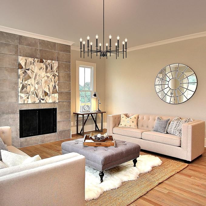 Black Farmhouse Chandeliers, 12 Light Modern Chandelier Light Fixture, Dining Room Chandelier Lighting for Living Room Staircase Bedroom Foyer Kitchen Entryway