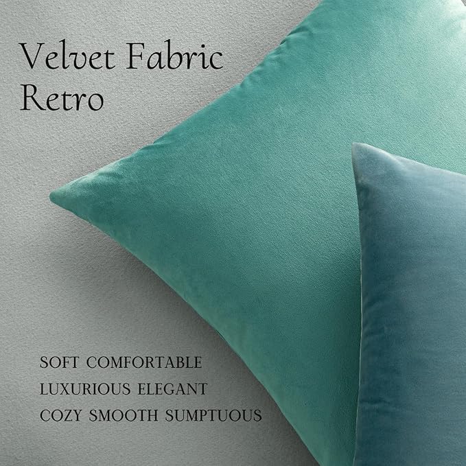MIULEE Pack of 2, Velvet Soft Solid Decorative Square Throw Pillow Covers Set Cushion Case for Spring Sofa Bedroom Car 18x18 Inch 45x45 Cm Aqua Green